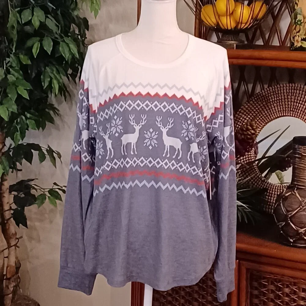 NEW! P.J. Salvage Fair Isle Print Knit Lounge Long Sleeve Top Size XL - Picture 4 of 10
